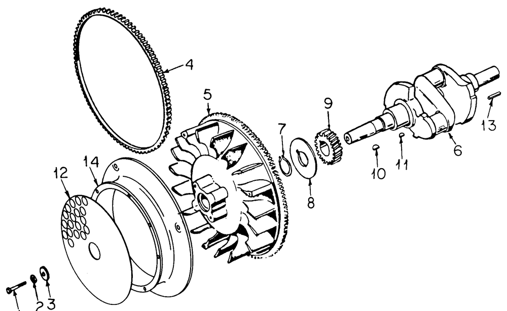 Crankshaft And Flywheel Diagram and Parts List for 1914 145986100-145986399-146986100-146986399 Cub Cadet Lawn Tractor